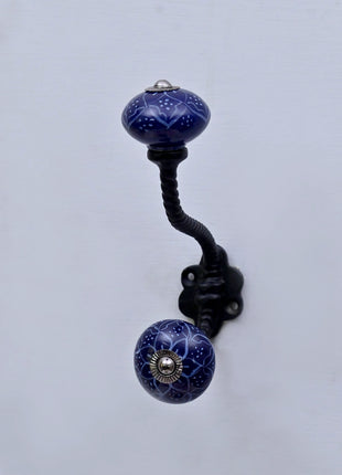Blue Ceramic Knob With Metal Wall Hanger