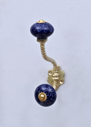 Blue Ceramic Knob With Metal Wall Hanger