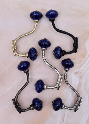 Blue Ceramic Knob With Metal Wall Hanger