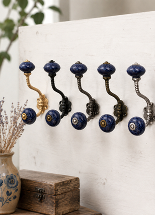 Blue Ceramic Knob With Metal Wall Hanger