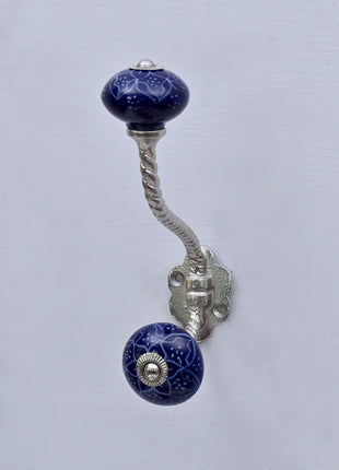 Blue Ceramic Knob With Metal Wall Hanger