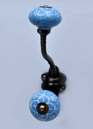Turquoise Ceramic Knob With Metal Wall Hanger