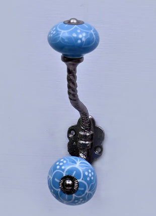Turquoise Ceramic Knob With Metal Wall Hanger