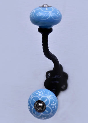 Turquoise Ceramic Knob With Metal Wall Hanger