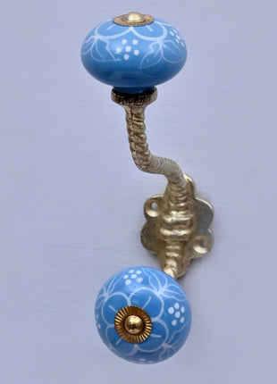 Turquoise Ceramic Knob With Metal Wall Hanger