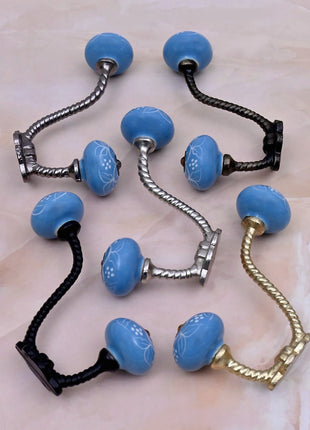 Turquoise Ceramic Knob With Metal Wall Hanger