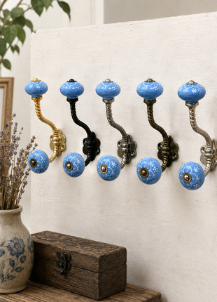 Turquoise Ceramic Knob With Metal Wall Hanger