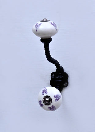 Purple Heart Design On White Base Ceramic Knob With Metal Wall Hanger