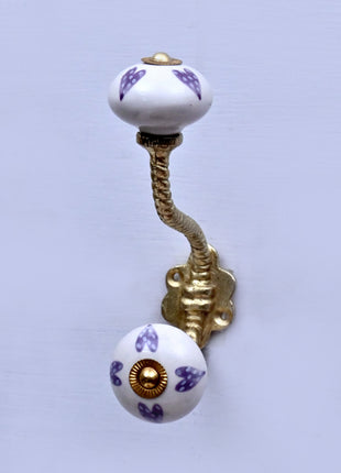 Purple Heart Design On White Base Ceramic Knob With Metal Wall Hanger