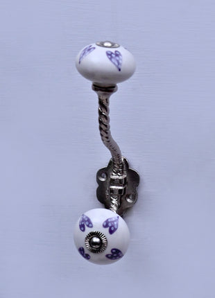 Purple Heart Design On White Base Ceramic Knob With Metal Wall Hanger