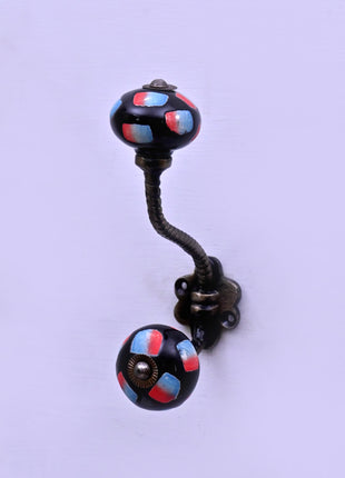 Black Base Ceramic Knob With Metal Wall Hanger