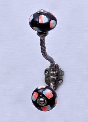 Black Base Ceramic Knob With Metal Wall Hanger