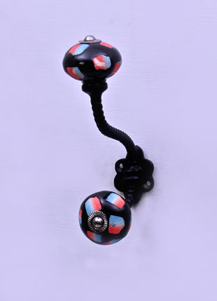 Black Base Ceramic Knob With Metal Wall Hanger