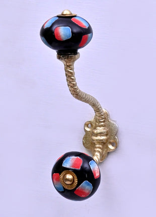 Black Base Ceramic Knob With Metal Wall Hanger