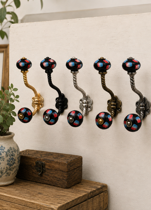 Black Base Ceramic Knob With Metal Wall Hanger