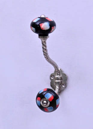 Black Base Ceramic Knob With Metal Wall Hanger