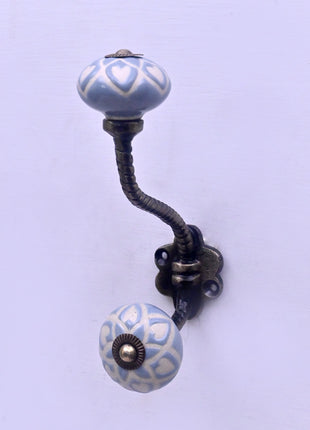 Light Blue Ceramic Knob With Metal Wall Hanger
