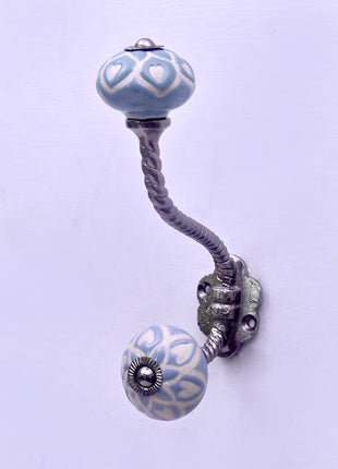 Light Blue Ceramic Knob With Metal Wall Hanger