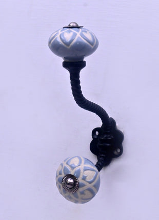 Light Blue Ceramic Knob With Metal Wall Hanger