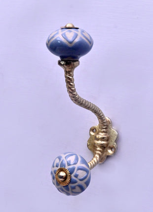 Light Blue Ceramic Knob With Metal Wall Hanger