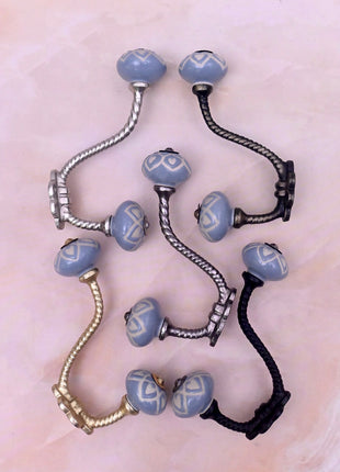 Light Blue Ceramic Knob With Metal Wall Hanger