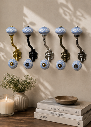 Light Blue Ceramic Knob With Metal Wall Hanger