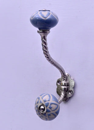 Light Blue Ceramic Knob With Metal Wall Hanger