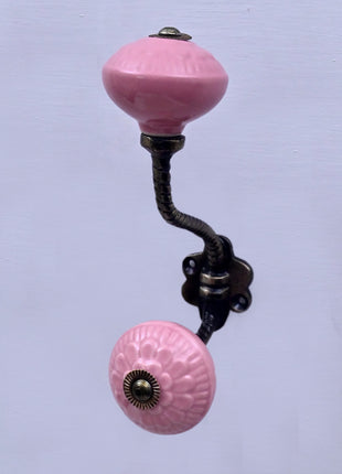 Pink Ceramic Knob With Metal Wall Hanger
