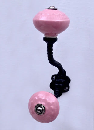 Pink Ceramic Knob With Metal Wall Hanger