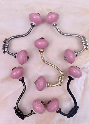 Pink Ceramic Knob With Metal Wall Hanger