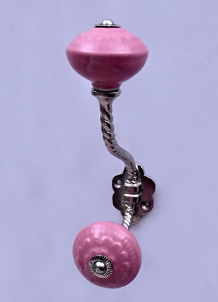 Pink Ceramic Knob With Metal Wall Hanger