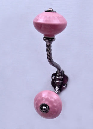 Pink Ceramic Knob With Metal Wall Hanger