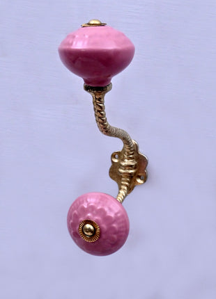 Pink Ceramic Knob With Metal Wall Hanger