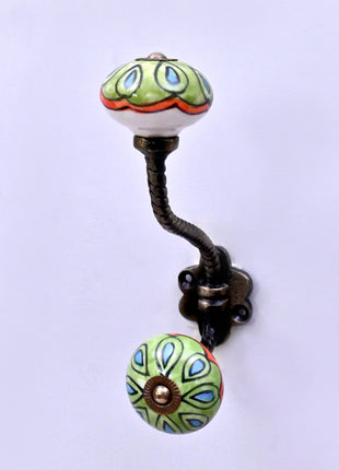 Green,Turquoise or Red Ceramic Knob With Metal Wall Hanger