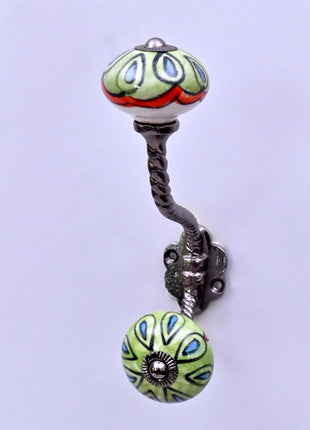Green,Turquoise or Red Ceramic Knob With Metal Wall Hanger