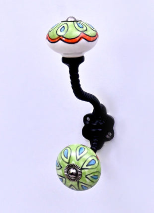 Green,Turquoise or Red Ceramic Knob With Metal Wall Hanger