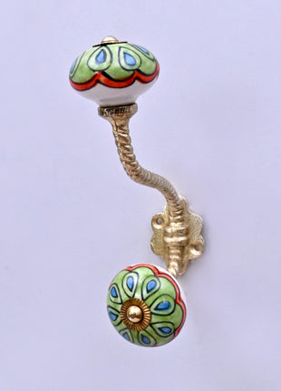 Green,Turquoise or Red Ceramic Knob With Metal Wall Hanger