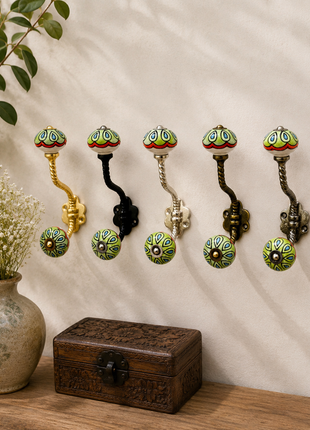 Green,Turquoise or Red Ceramic Knob With Metal Wall Hanger
