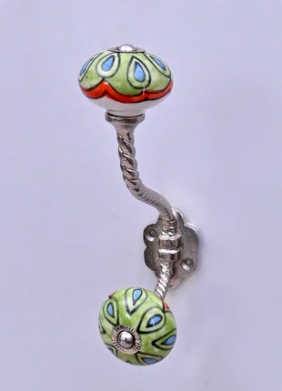 Green,Turquoise or Red Ceramic Knob With Metal Wall Hanger
