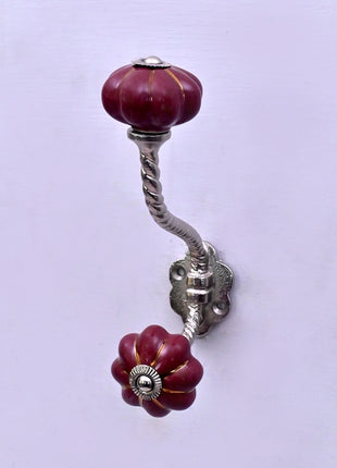 Golden Line on Dark Red Ceramic Knob With Metal Wall Hanger