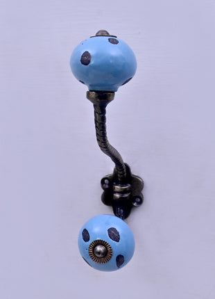 Turquoise Ceramic Knob With Metal Wall Hanger