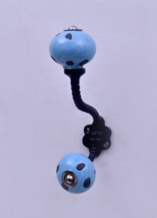 Turquoise Ceramic Knob With Metal Wall Hanger