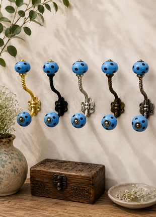 Turquoise Ceramic Knob With Metal Wall Hanger