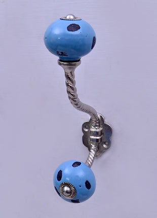 Turquoise Ceramic Knob With Metal Wall Hanger