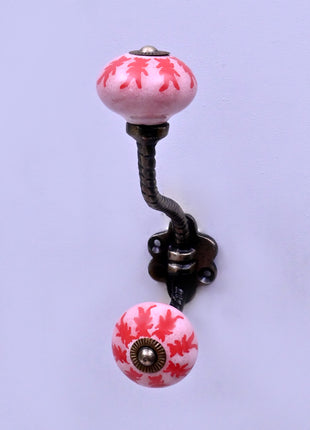 Red Design Ceramic Knob With Metal Wall Hanger