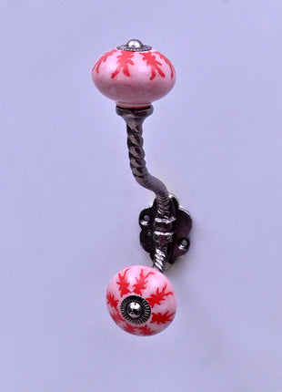 Red Design Ceramic Knob With Metal Wall Hanger