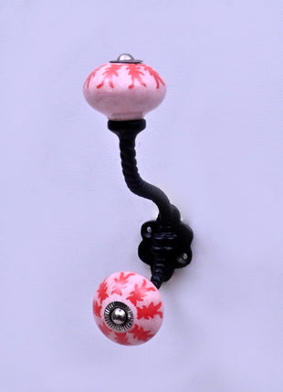 Red Design Ceramic Knob With Metal Wall Hanger