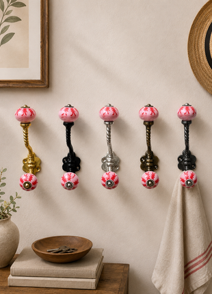 Red Design Ceramic Knob With Metal Wall Hanger
