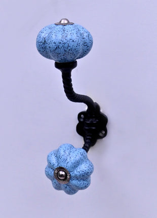 Handmade Light Blue Speckled Ceramic Flower Door Knob With Metal Wall Hanger
