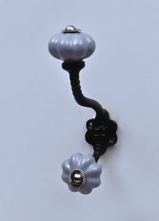 Gray Ceramic Knob With Metal Wall Hanger